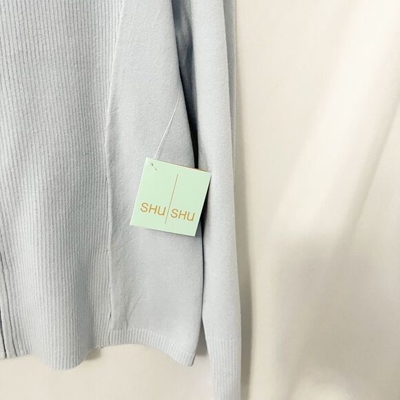 Shu Shu Winter Blue Zip Front Sweater Cardigan Size L - Picture 5 of 5